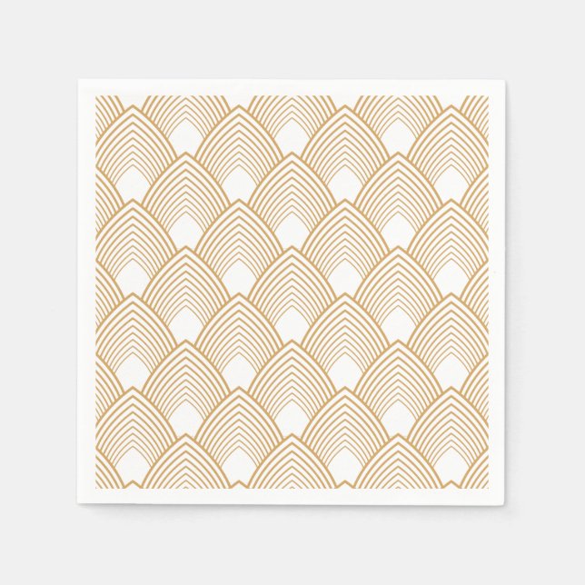 Gold and White Art Deco Pattern Paper Napkins (Front)