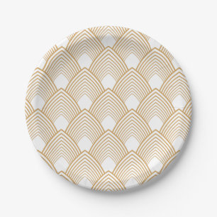 Gold and White Art Deco Pattern Paper Plates