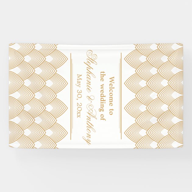 Gold And White Art Deco Pattern Wedding Banner
