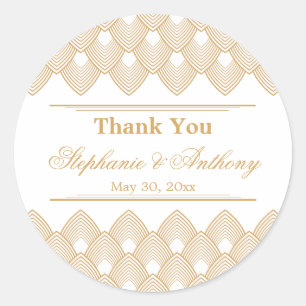 Gold and White Art Deco Pattern Wedding Classic Round Sticker