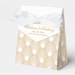 Gold and White Art Deco Pattern Wedding Favor Boxes