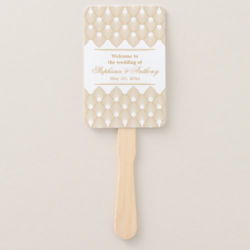 Gold and White Art Deco Pattern Wedding Hand Fan