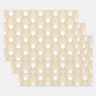 Gold and White Art Deco Pattern Wrapping Paper Sheets