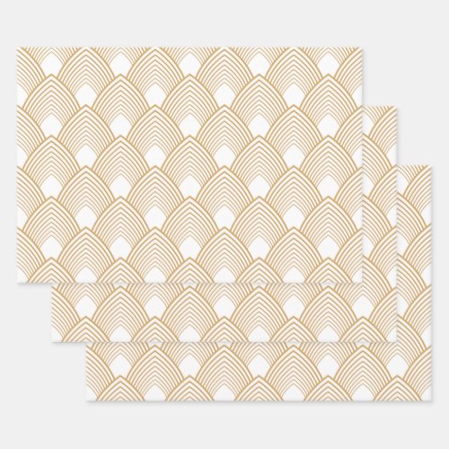 Gold and White Art Deco Pattern Wrapping Paper Sheets