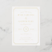 Gold and White Art Deco Save the Date Foil Invitation (Standing Front)