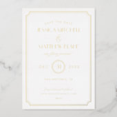 Gold and White Art Deco Save the Date Foil Invitation (Front)