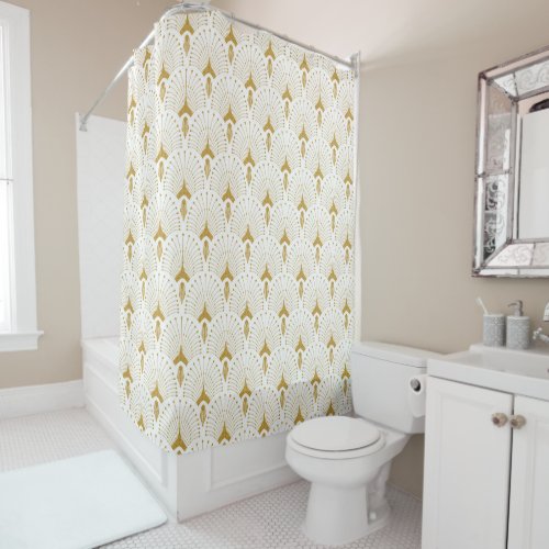 Gold and white art_deco seamless pattern shower curtain