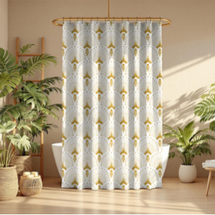 Gold and white art-deco seamless pattern shower curtain