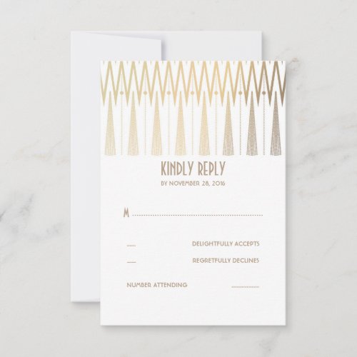 Gold and White Art Deco Wedding RSVP Cards - Gold and white art deco style wedding reply card