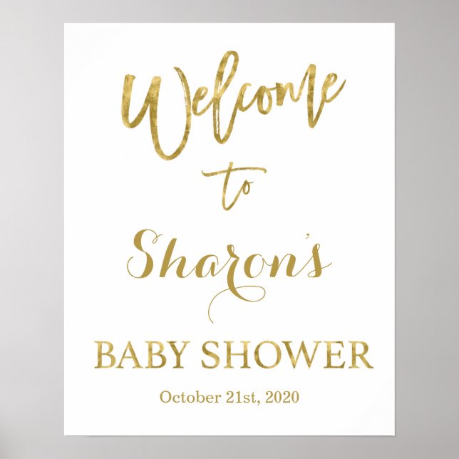 Gold and white Baby Shower welcome sign (Front)