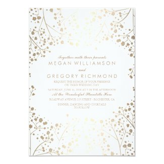 Gold and White Baby's Breath Wedding Invitation