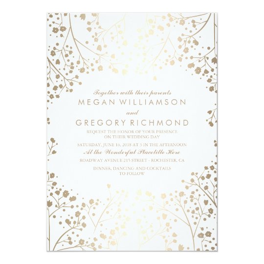 Gold and White Baby's Breath Wedding Invitation