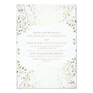 Gold and White Baby's Breath Floral Wedding Invitation