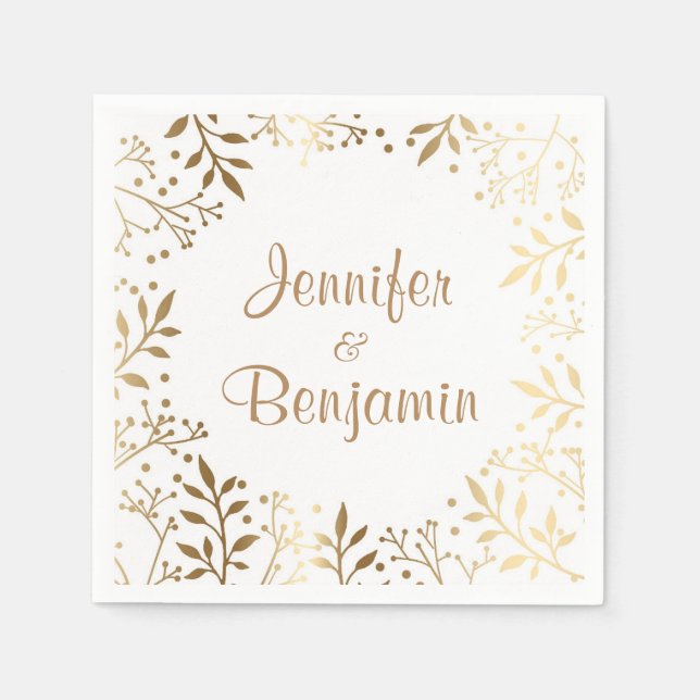 gold and white baby's breath wedding napkins (Front)