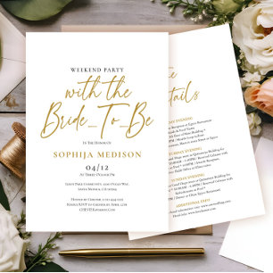 Gold and White Bachelorette Weekend Party Invitation