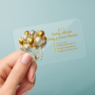 Gold and White Balloon Cluster Event Planner Clear Business Cards