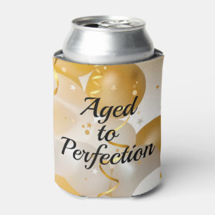 Gold and White Balloons Aged to Perfection Can Cooler
