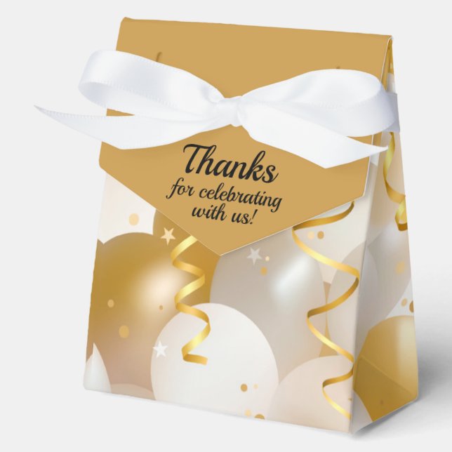 Gold and White Balloons Large Favor Boxes (Front)