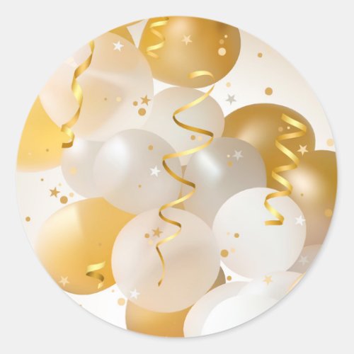 Gold and White Balloons Party Classic Round Sticker