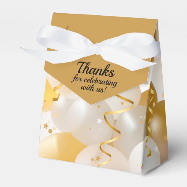 Gold and White Balloons Party Favor Boxes (Front Side)