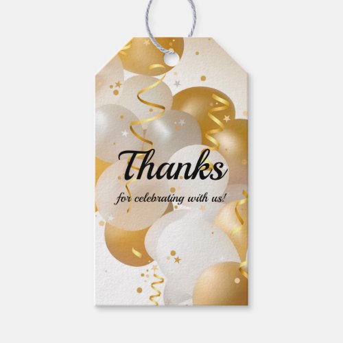 Gold and White Balloons Party Favor Gift Tags