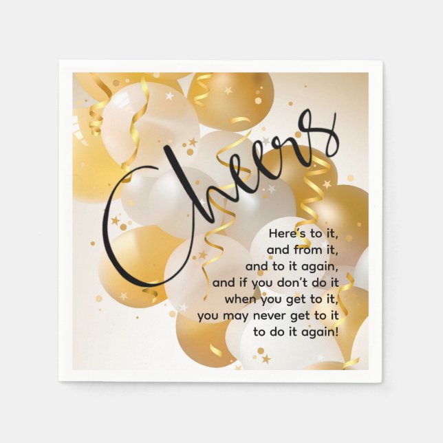 Gold and White Balloons Party Napkins (Front)