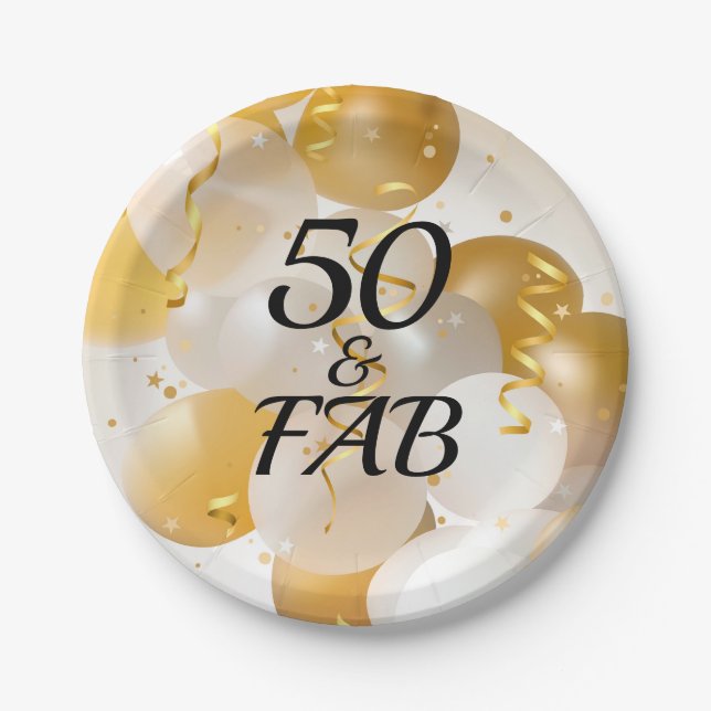 Gold and White Balloons Party Paper Plates (Front)