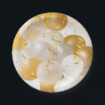 Gold and White Balloons Party Paper Plates<br><div class="desc">Confetti, streamers, gold and white balloons on these paper plates - 2 SIZES - are perfect for a birthday party, 50th birthday party, milestone birthday, 50th anniversary party, business party and more. All text, fonts, colors, sizes can be modified. We have hidden text of 50 & FAB you can make...</div>