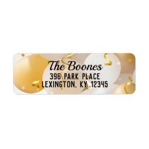 Gold and White Balloons Return Address Label