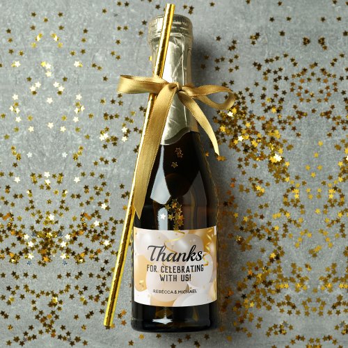 Gold and White Balloons Streamers Mini Sparkling Wine Label