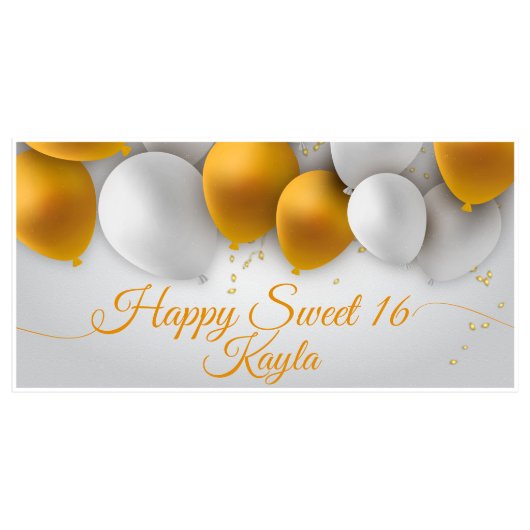 Gold and White Balloons Sweet 16 Birthday Banner (Front)