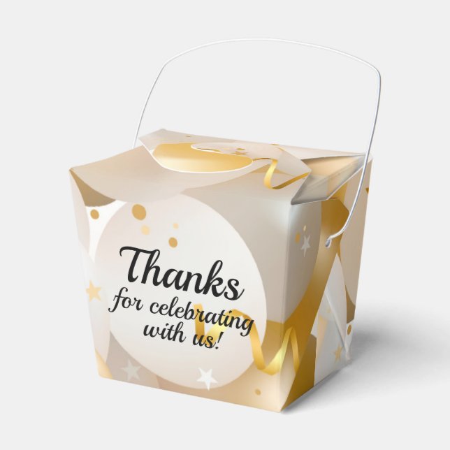 Gold and White Balloons Take Out Party Favor Boxes (Front Side)