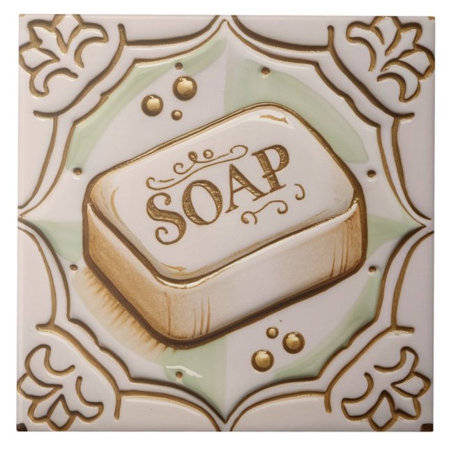 Gold and White Bar of Soap Funny Bathroom Ceramic Tile (Front)