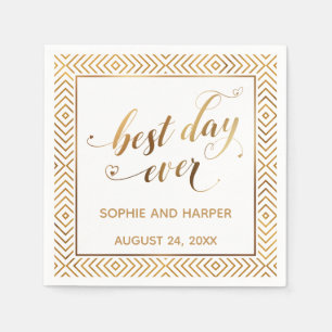 Gold and White Best Day Ever, Hearts Diamonds Napkins