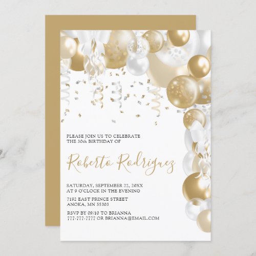 Gold And White Birthday Party Invitation