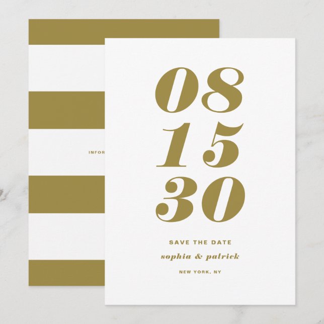 Gold and White Bold Italic Typography Modern Save The Date (Front/Back)