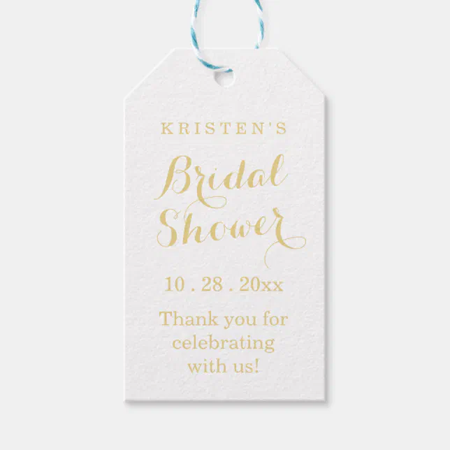 Gold and White Bridal Shower Thank You Gift Tags | Zazzle