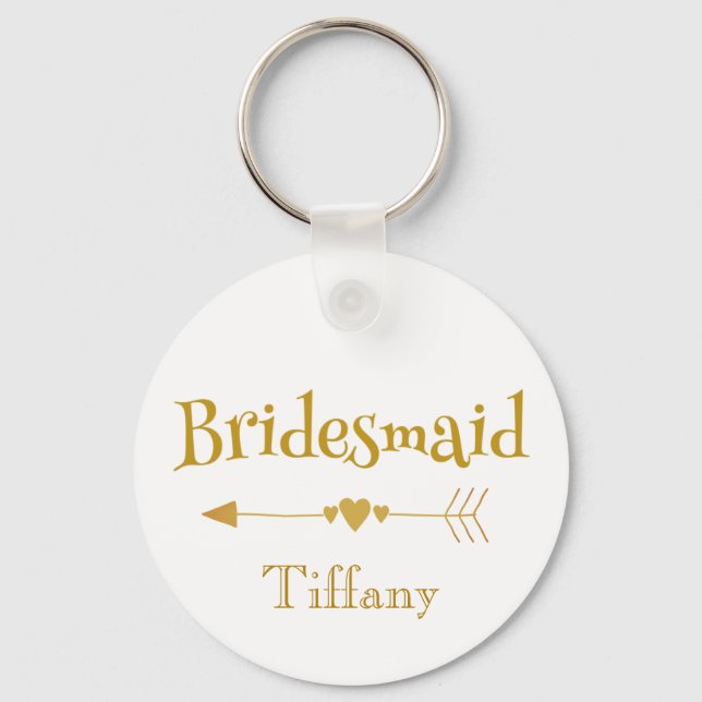 Gold and White Bridesmaid wedding gift Keychain (Front)