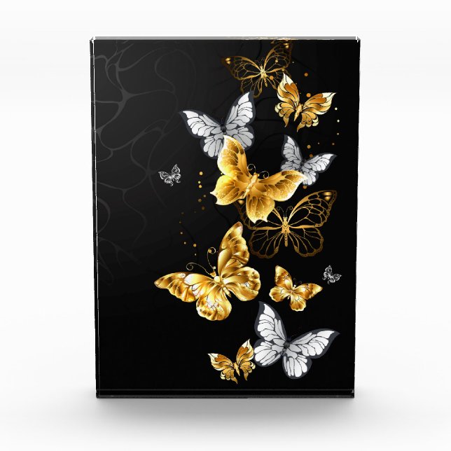 Gold and white butterflies acrylic award (Front)