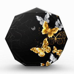 Gold and white butterflies acrylic award