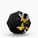 Gold and white butterflies acrylic award<br><div class="desc">Gold, jewelry and white butterflies on black background. Golden butterfly.</div>