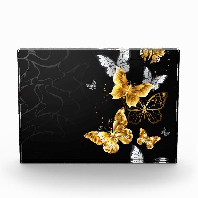 Gold and white butterflies acrylic award (Front)