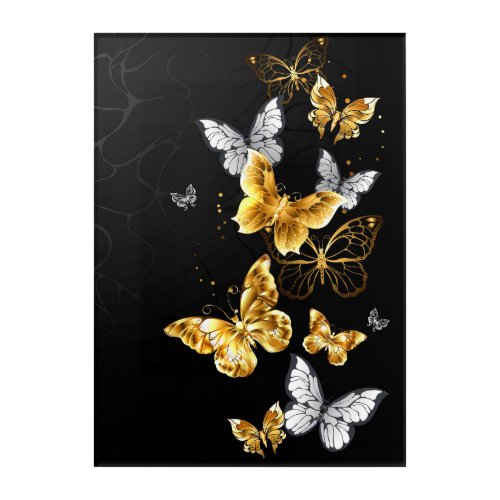 Gold and white butterflies acrylic print