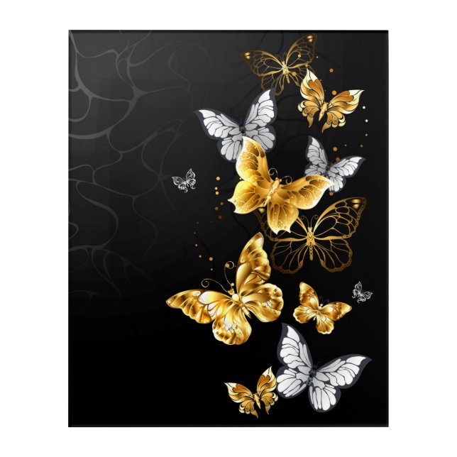 Gold and white butterflies acrylic print (Front)