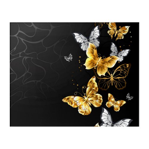 Gold and white butterflies acrylic print