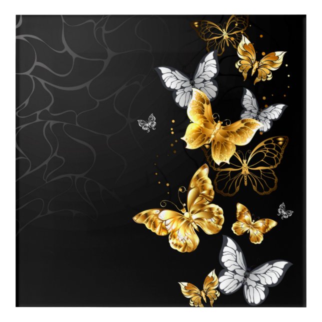 Gold and white butterflies acrylic print (Front)