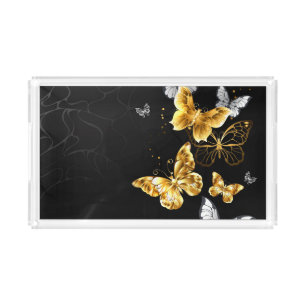 Gold and white butterflies acrylic tray