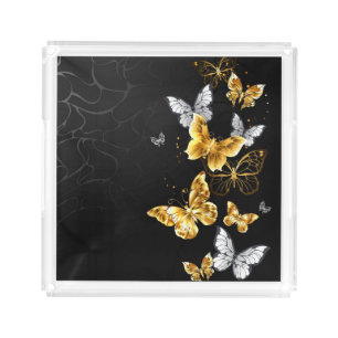 Gold and white butterflies acrylic tray