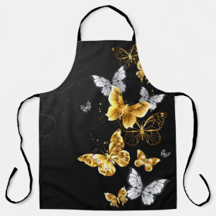 Gold and white butterflies apron