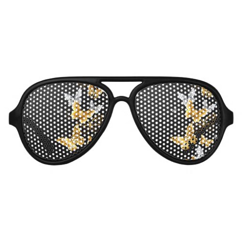 Gold and white butterflies aviator sunglasses